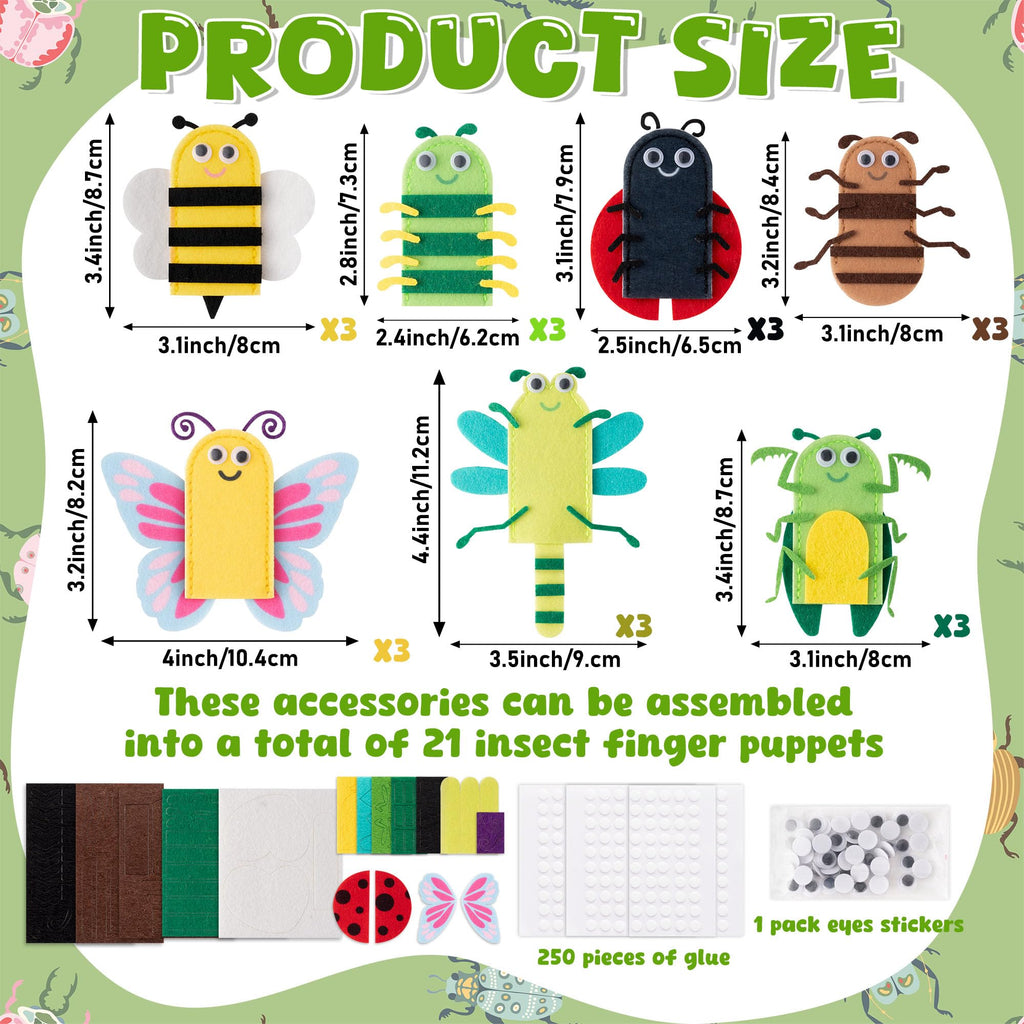 COcnny Insect Finger Puppets Craft - 21-Piece DIY Felt Puppet Making Kit for Kids Ages 3-8
