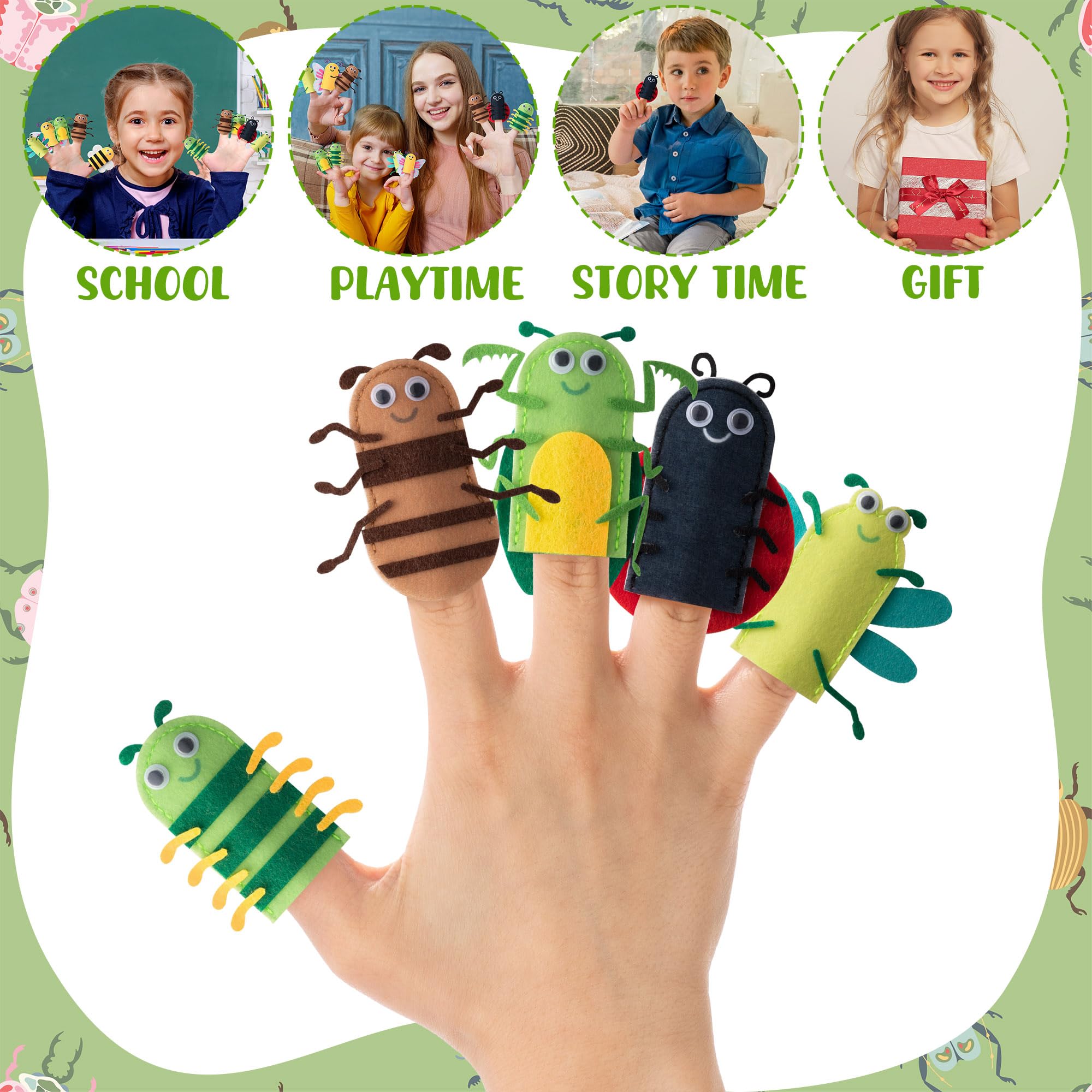 COcnny Insect Finger Puppets Craft - 21-Piece DIY Felt Puppet Making Kit for Kids Ages 3-8