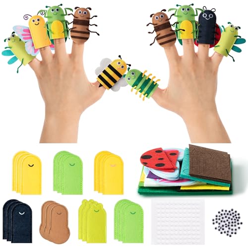 COcnny Insect Finger Puppets Craft - 21-Piece DIY Felt Puppet Making Kit for Kids Ages 3-8