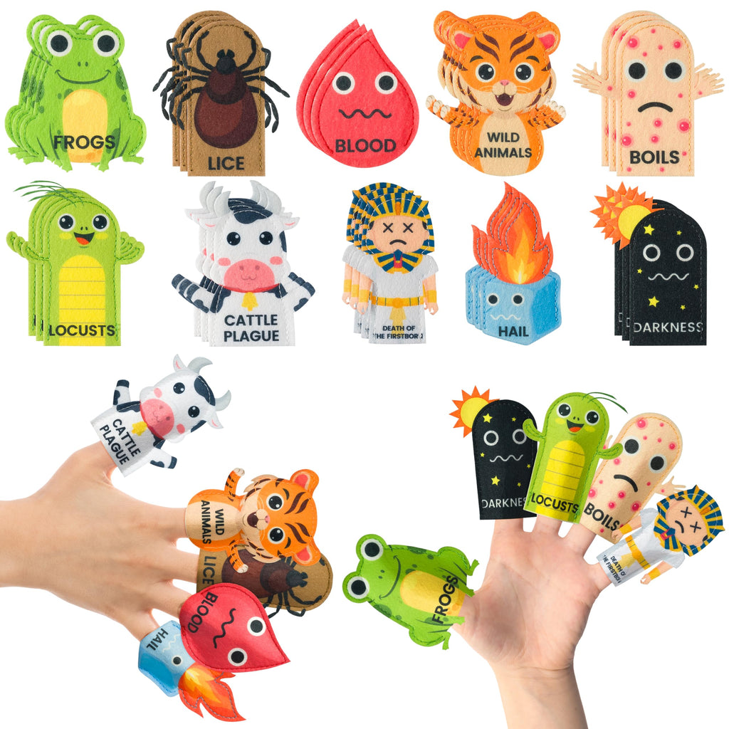 COcnny Passover Plague Finger Puppets – 30 Felt Puppets for Kids – Ten Plagues Set