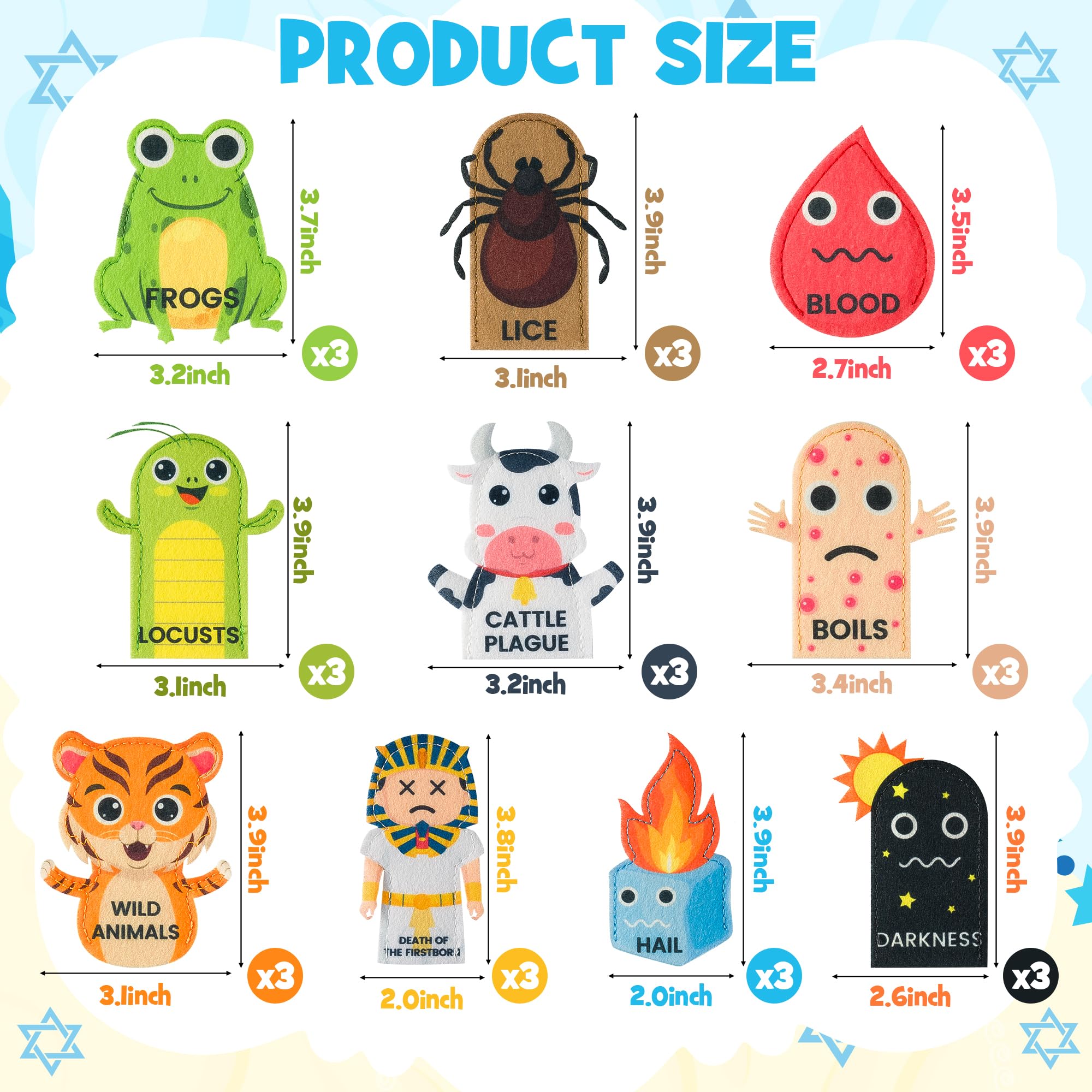 COcnny Passover Plague Finger Puppets – 30 Felt Puppets for Kids – Ten Plagues Set