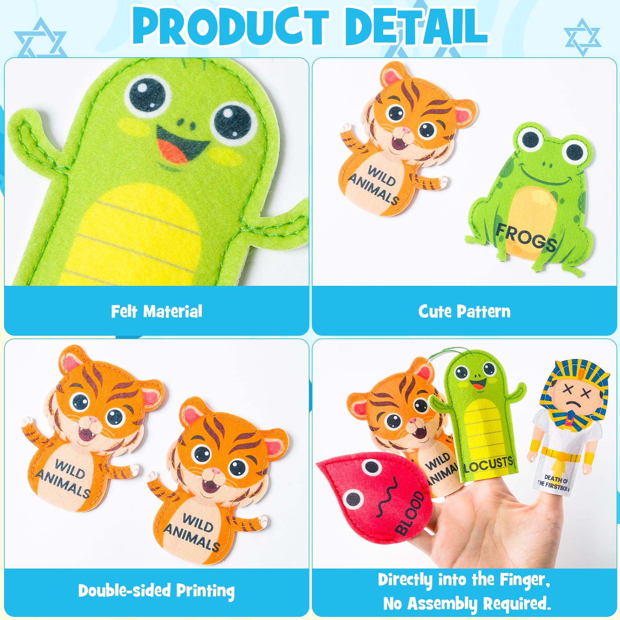 COcnny Passover Plague Finger Puppets – 30 Felt Puppets for Kids – Ten Plagues Set
