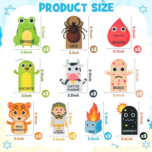 COcnny Passover Plague Finger Puppets – 30 Felt Puppets for Kids – Ten Plagues Set