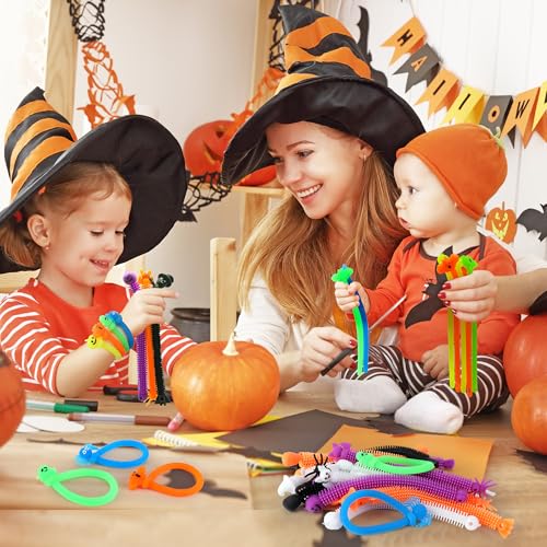 codree 32-Pack Halloween Stretchy Fidget Toys – Sensory Stress Relief Strings with Ghost, Pumpkin, Bat & Skull Designs