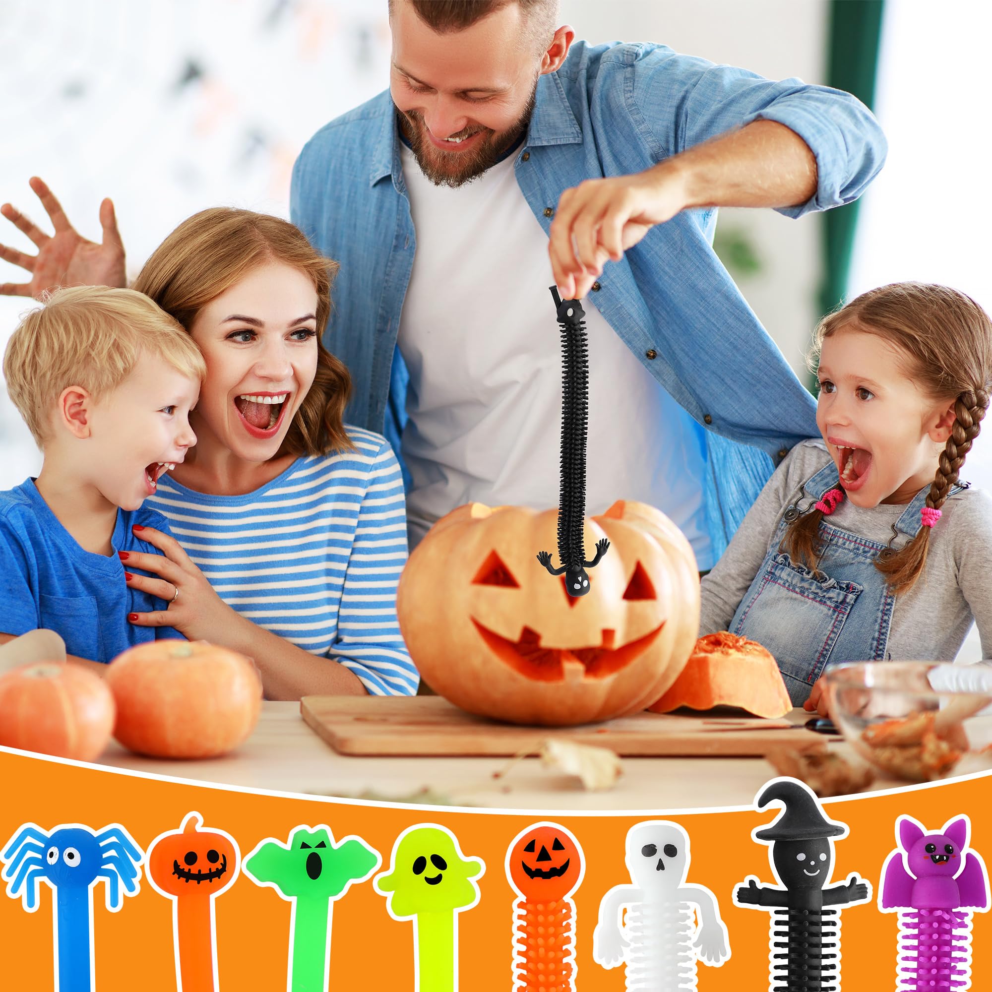 codree 32-Pack Halloween Stretchy Fidget Toys – Sensory Stress Relief Strings with Ghost, Pumpkin, Bat & Skull Designs