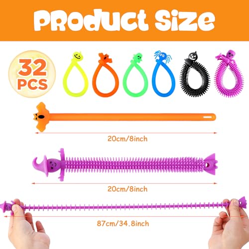 codree 32-Pack Halloween Stretchy Fidget Toys – Sensory Stress Relief Strings with Ghost, Pumpkin, Bat & Skull Designs