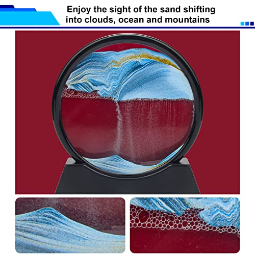 Coitak Round Moving Sand Art Picture – Blue Desktop Dynamic Sand Art for Relaxation and Decor