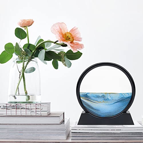 Coitak Round Moving Sand Art Picture – Blue Desktop Dynamic Sand Art for Relaxation and Decor