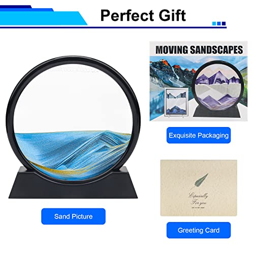 Coitak Round Moving Sand Art Picture – Blue Desktop Dynamic Sand Art for Relaxation and Decor