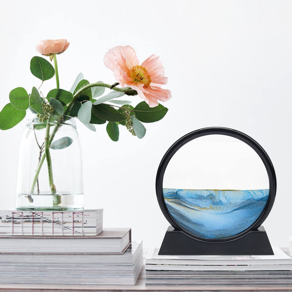 Coitak Round Moving Sand Art Picture – Blue Desktop Dynamic Sand Art for Relaxation and Decor
