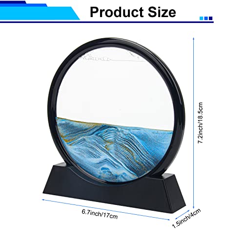 Coitak Round Moving Sand Art Picture – Blue Desktop Dynamic Sand Art for Relaxation and Decor