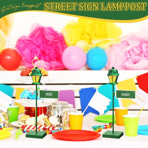 Colingmill 6 Pcs Wooden Street Sign Lamp Post Centerpiece with 24 Customizable Stickers for Party Decor