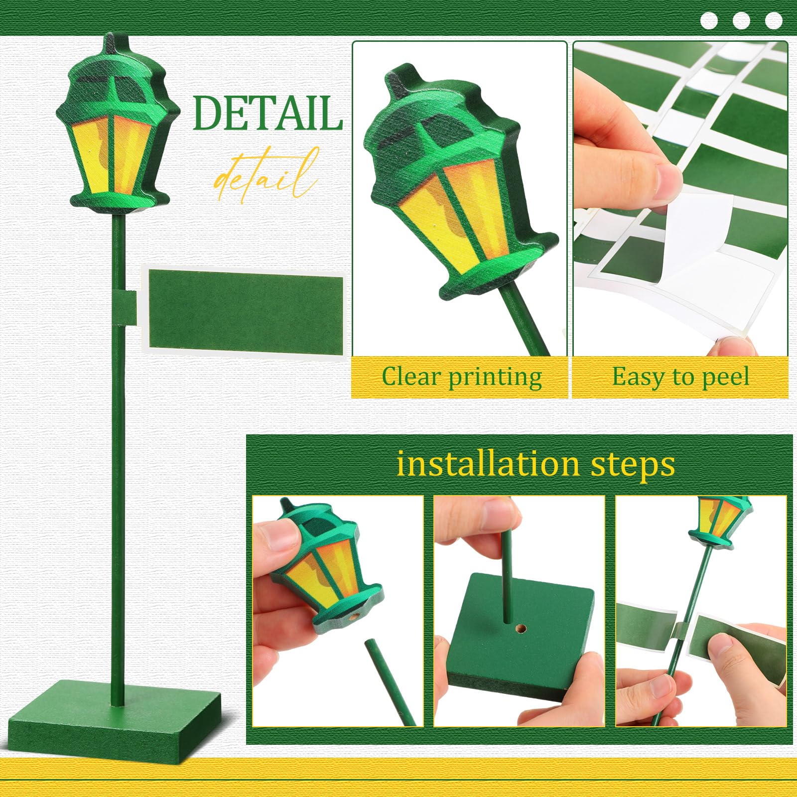 Colingmill 6 Pcs Wooden Street Sign Lamp Post Centerpiece with 24 Customizable Stickers for Party Decor