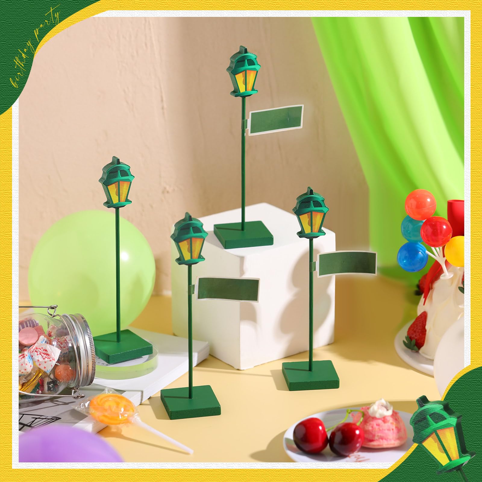 Colingmill 6 Pcs Wooden Street Sign Lamp Post Centerpiece with 24 Customizable Stickers for Party Decor