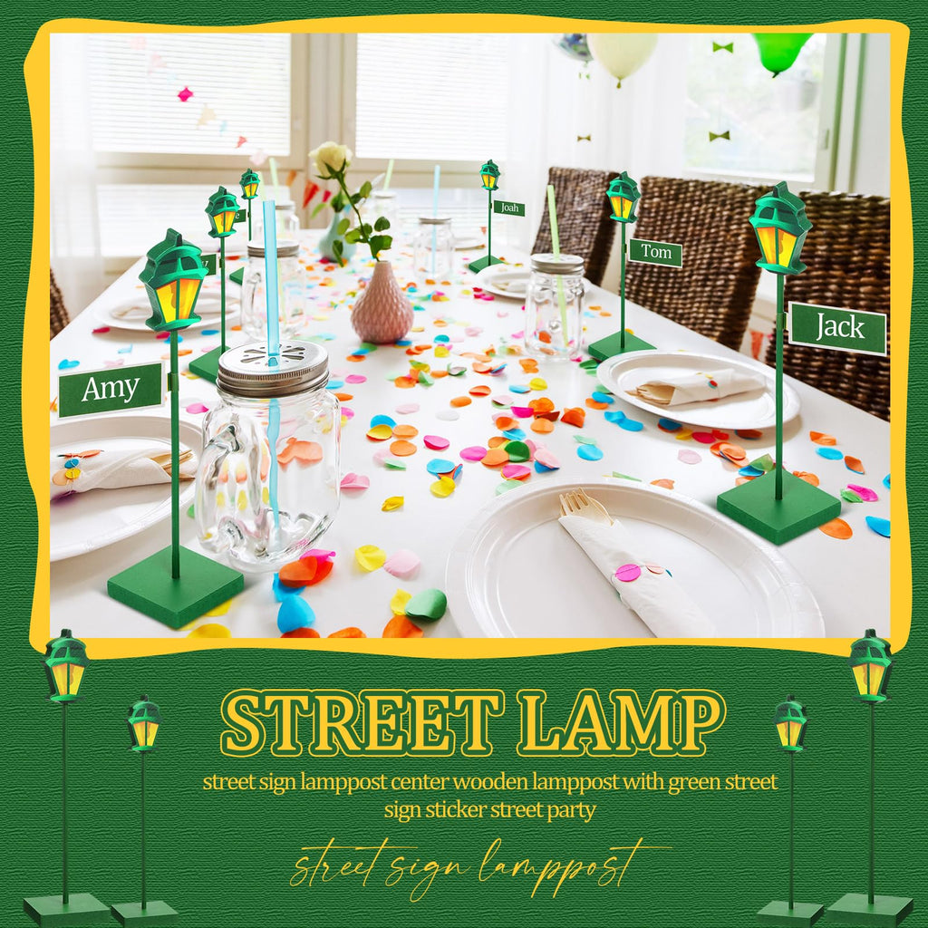 Colingmill 6 Pcs Wooden Street Sign Lamp Post Centerpiece with 24 Customizable Stickers for Party Decor