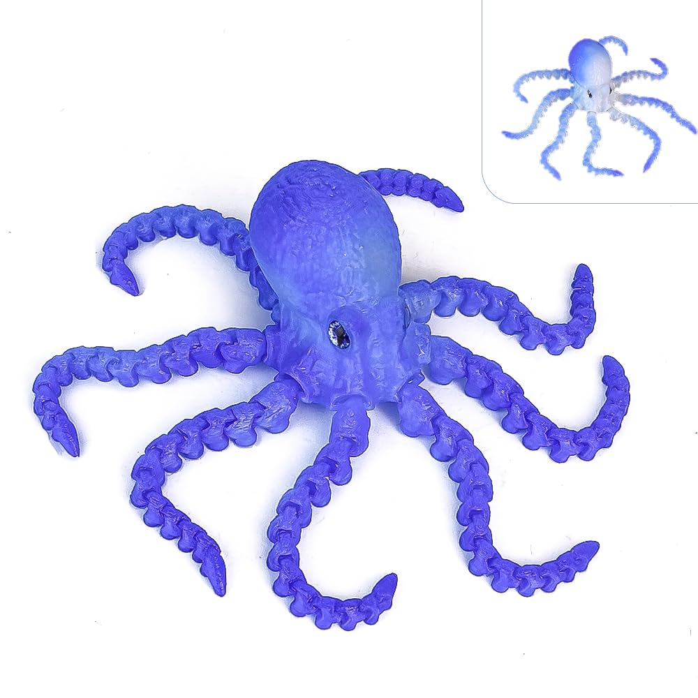 Color-Changing 3D Printed Octopus Fidget Toy – Blue to White, Temperature Sensitive, PLA Desk Decor
