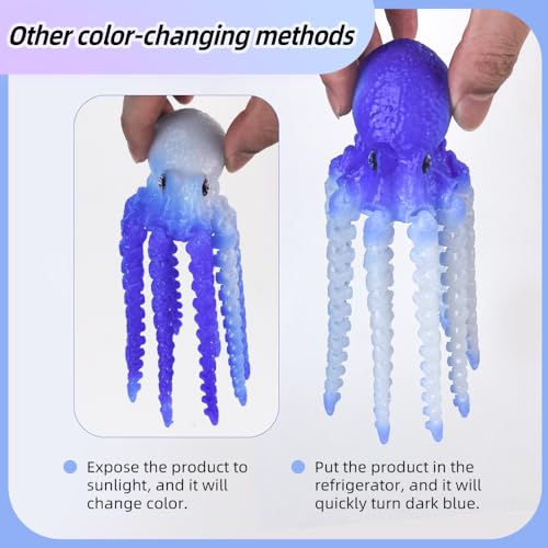 Color-Changing 3D Printed Octopus Fidget Toy – Blue to White, Temperature Sensitive, PLA Desk Decor