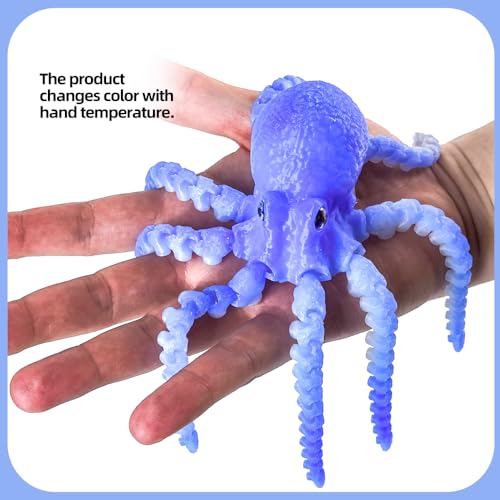 Color-Changing 3D Printed Octopus Fidget Toy – Blue to White, Temperature Sensitive, PLA Desk Decor
