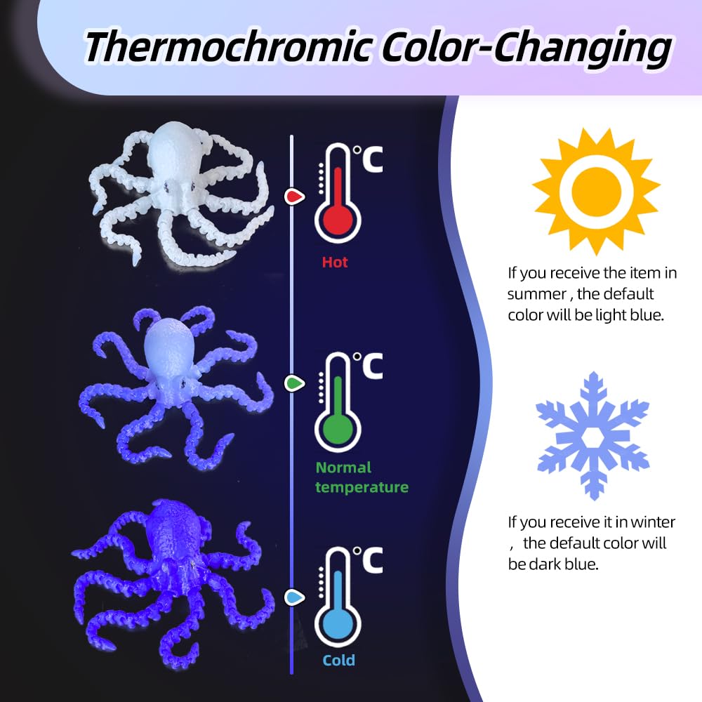 Color-Changing 3D Printed Octopus Fidget Toy – Blue to White, Temperature Sensitive, PLA Desk Decor