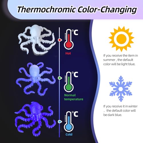 Color-Changing 3D Printed Octopus Fidget Toy – Blue to White, Temperature Sensitive, PLA Desk Decor