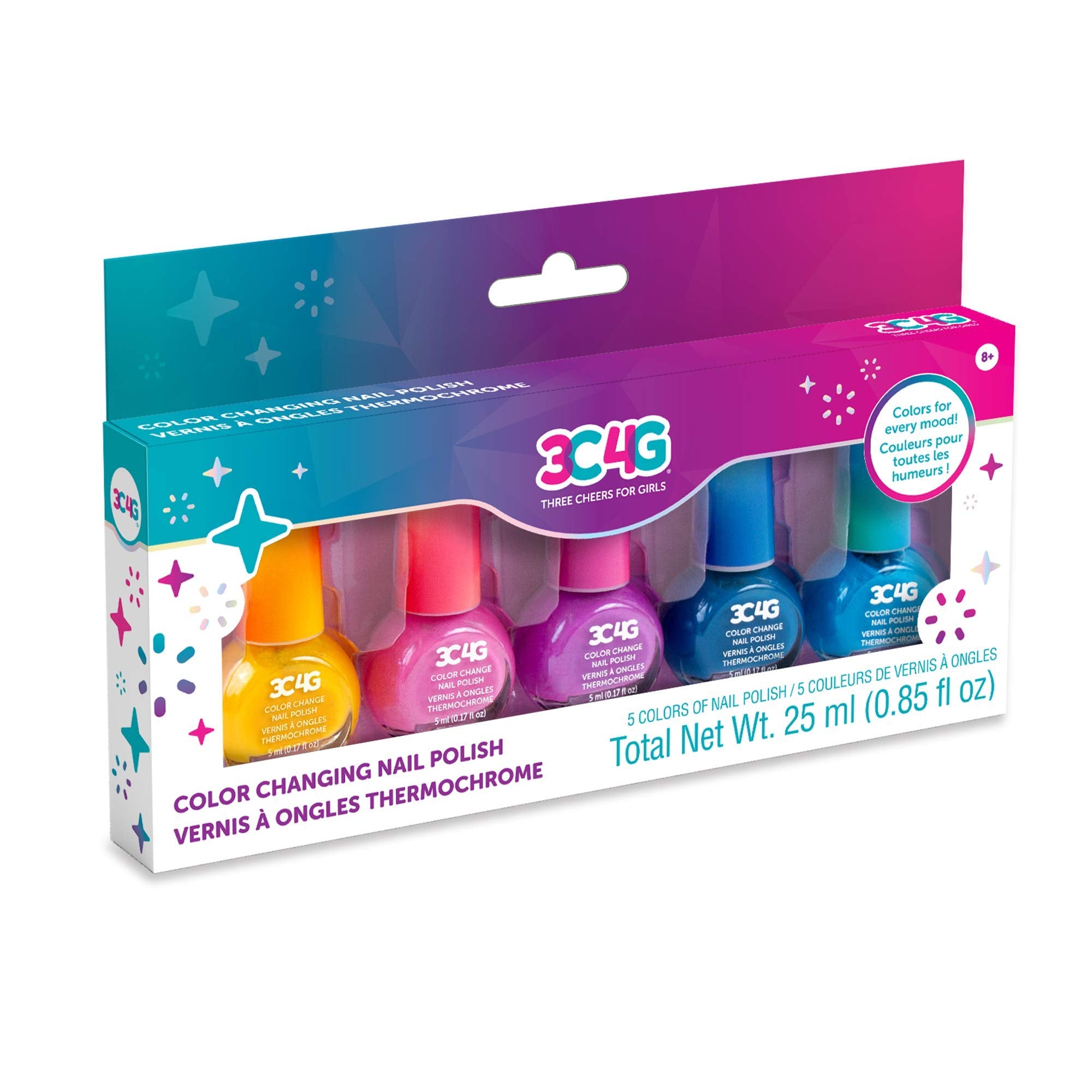 Color Changing Nail Polish Set for Girls & Teens - 5 Magical, Non-Toxic, Water-Based Colors that Transform with Temperature - Fun DIY Manicure Kit by 3C4G Make It Real
