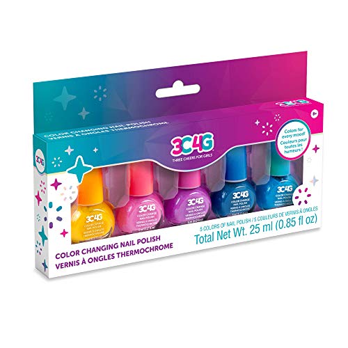 Color Changing Nail Polish Set for Girls & Teens - 5 Magical, Non-Toxic, Water-Based Colors that Transform with Temperature - Fun DIY Manicure Kit by 3C4G Make It Real