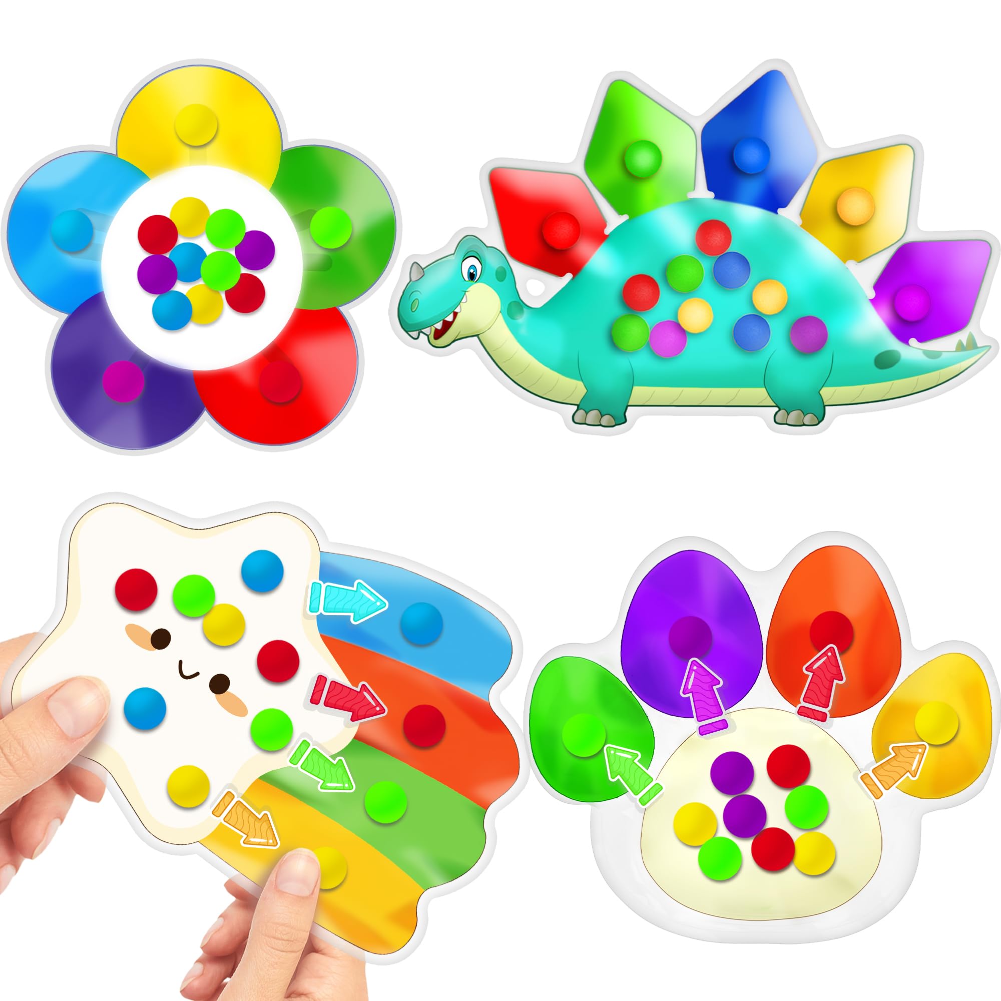 Color Sorting Sensory Toys for Toddlers 2-5 – Fine Motor Skills, Travel-Friendly, Calming Fidget Toy (4 Shapes)