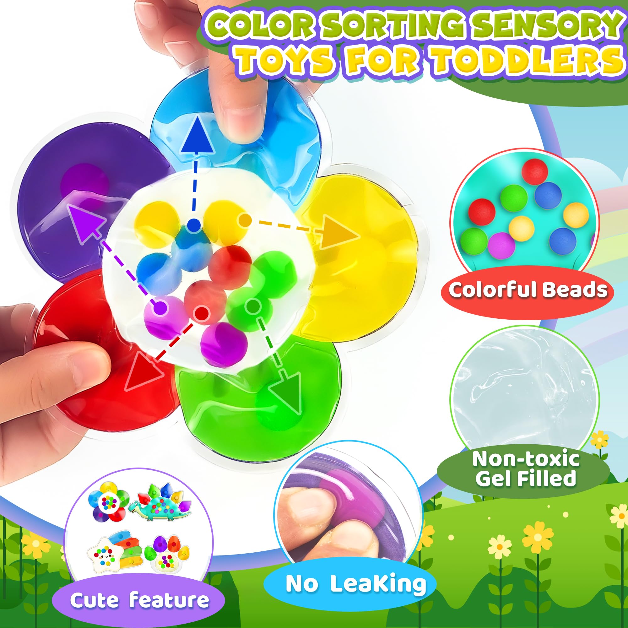 Color Sorting Sensory Toys for Toddlers 2-5 – Fine Motor Skills, Travel-Friendly, Calming Fidget Toy (4 Shapes)
