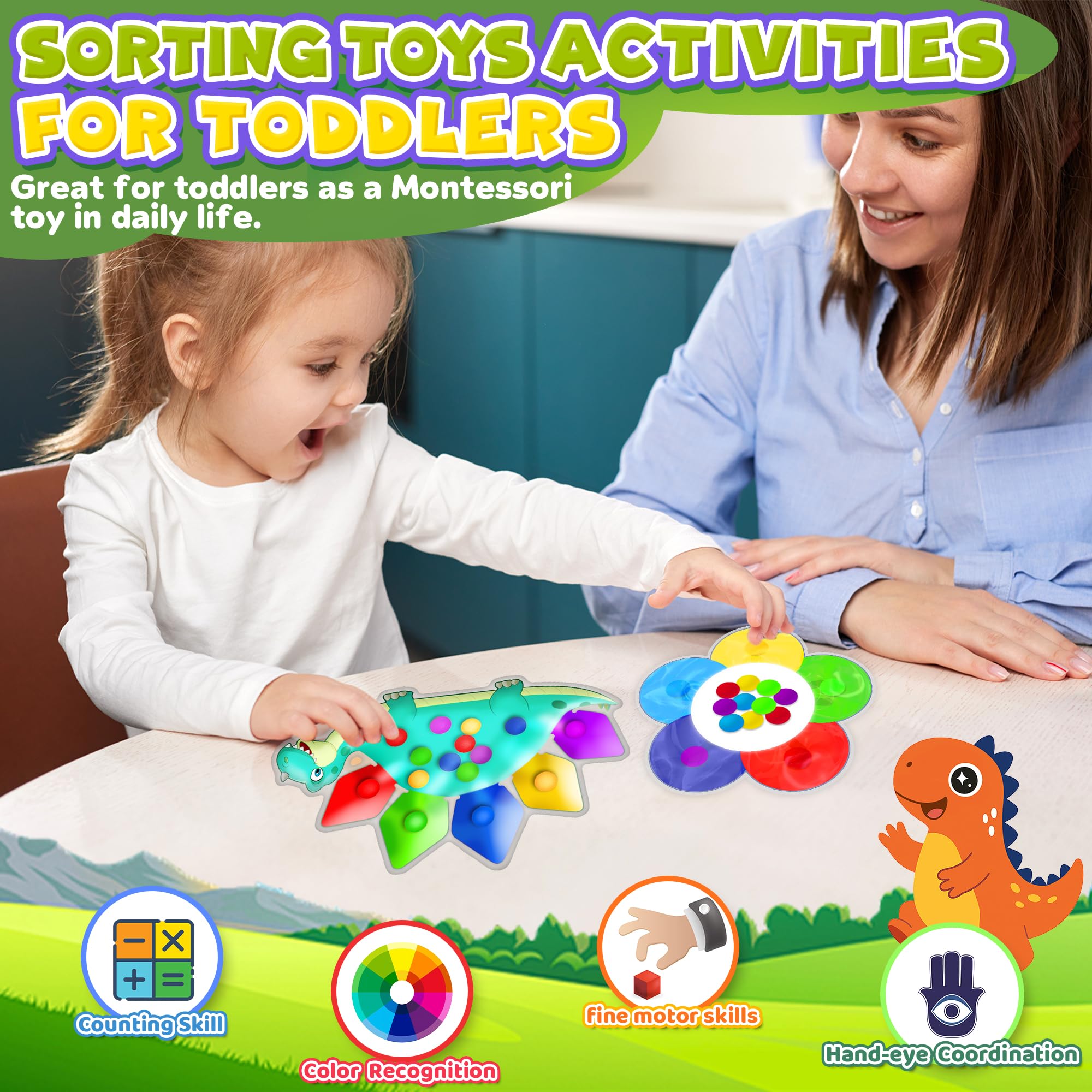 Color Sorting Sensory Toys for Toddlers 2-5 – Fine Motor Skills, Travel-Friendly, Calming Fidget Toy (4 Shapes)