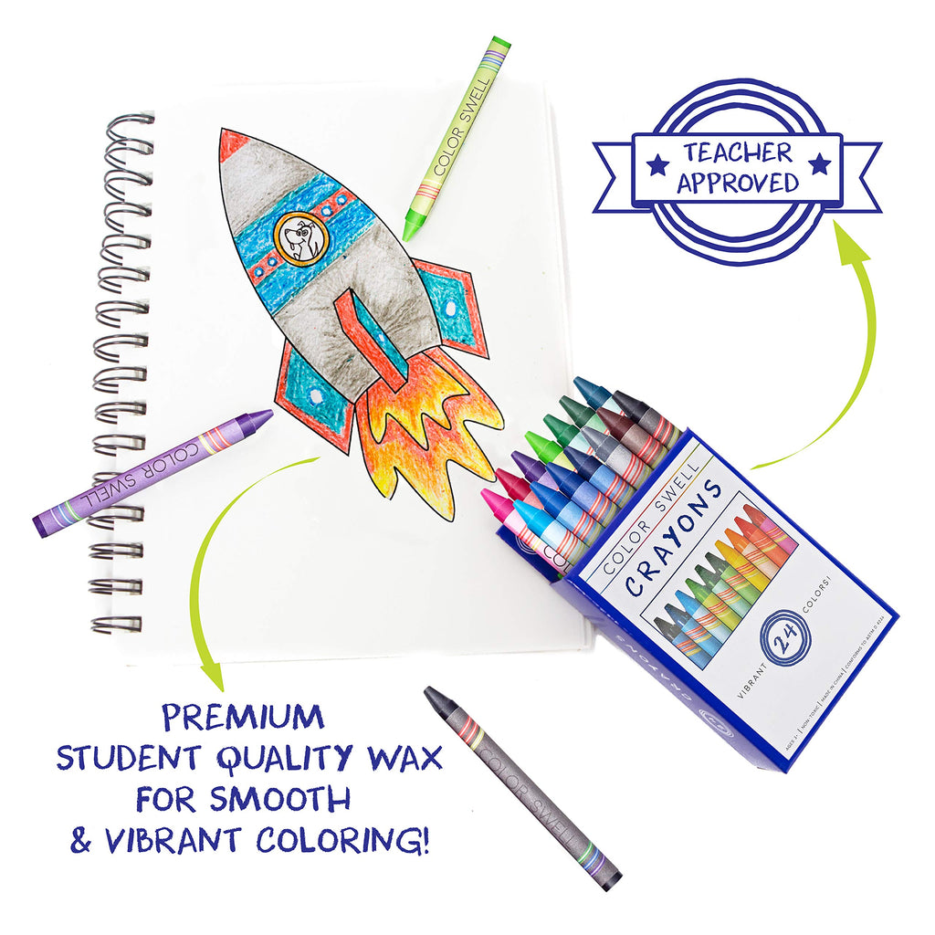 Color Swell Crayons Bulk 6-Pack of 24 Count – 144 Vibrant Non-Toxic Crayons for Kids, Teachers, and Party Favors