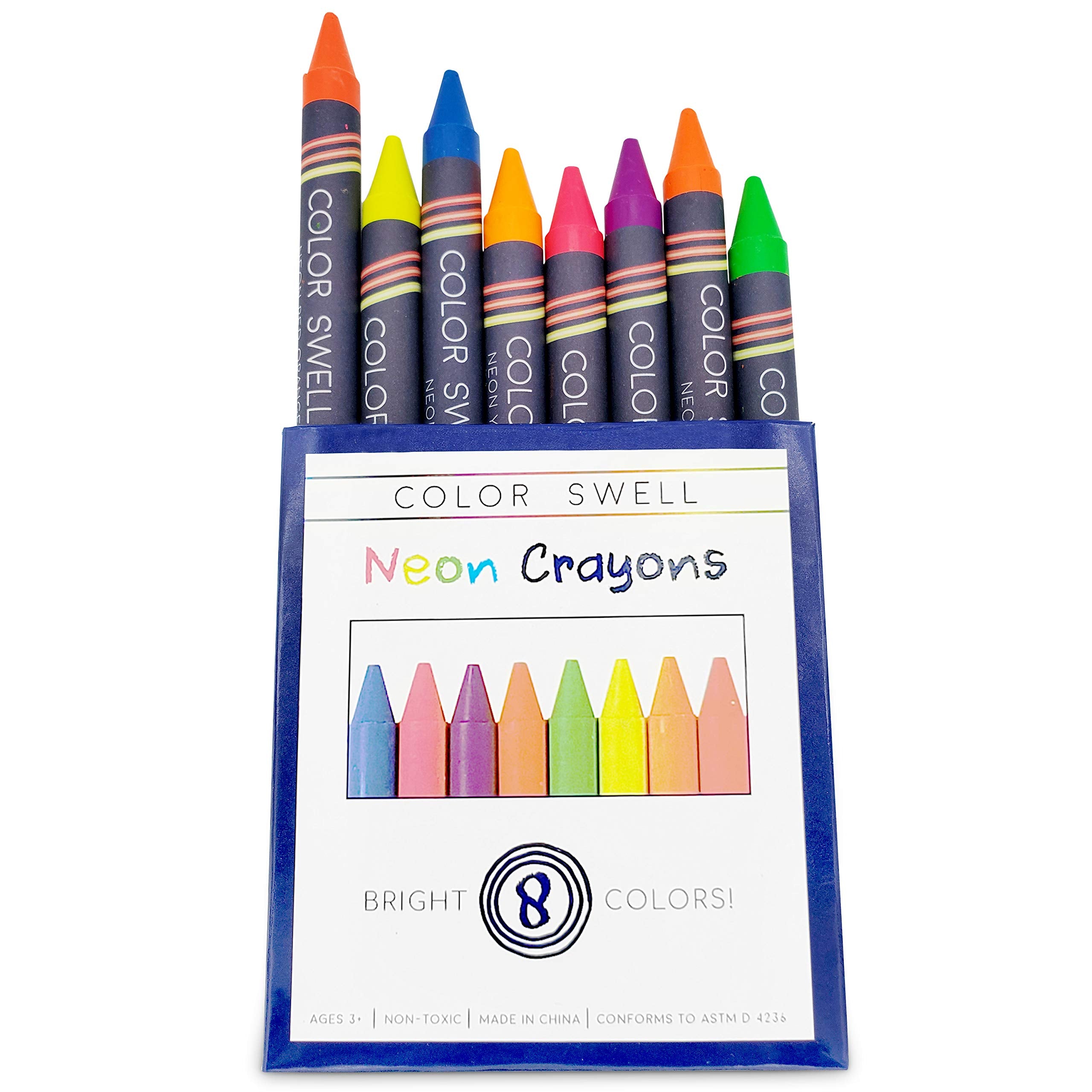 Color Swell Neon Crayons Bulk Pack – 6 Boxes of 8 Vibrant Colors, Teacher-Quality Crayons for Kids
