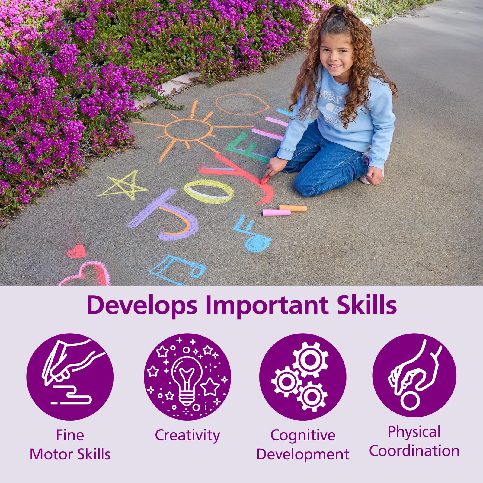Colorations Jumbo Washable Sidewalk Chalk Set, 20 Pieces, 8 Colors, Non-Toxic, Ages 4+