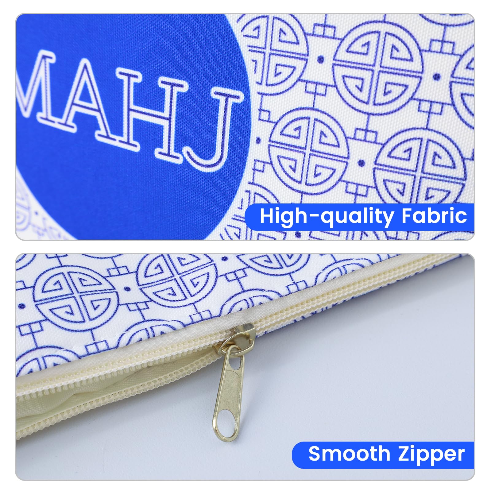 Colorato Mahjong Tiles Bag with Zipper – Blue, Fits 1.2" (30mm) American Mahjong Tiles, Portable Storage Case