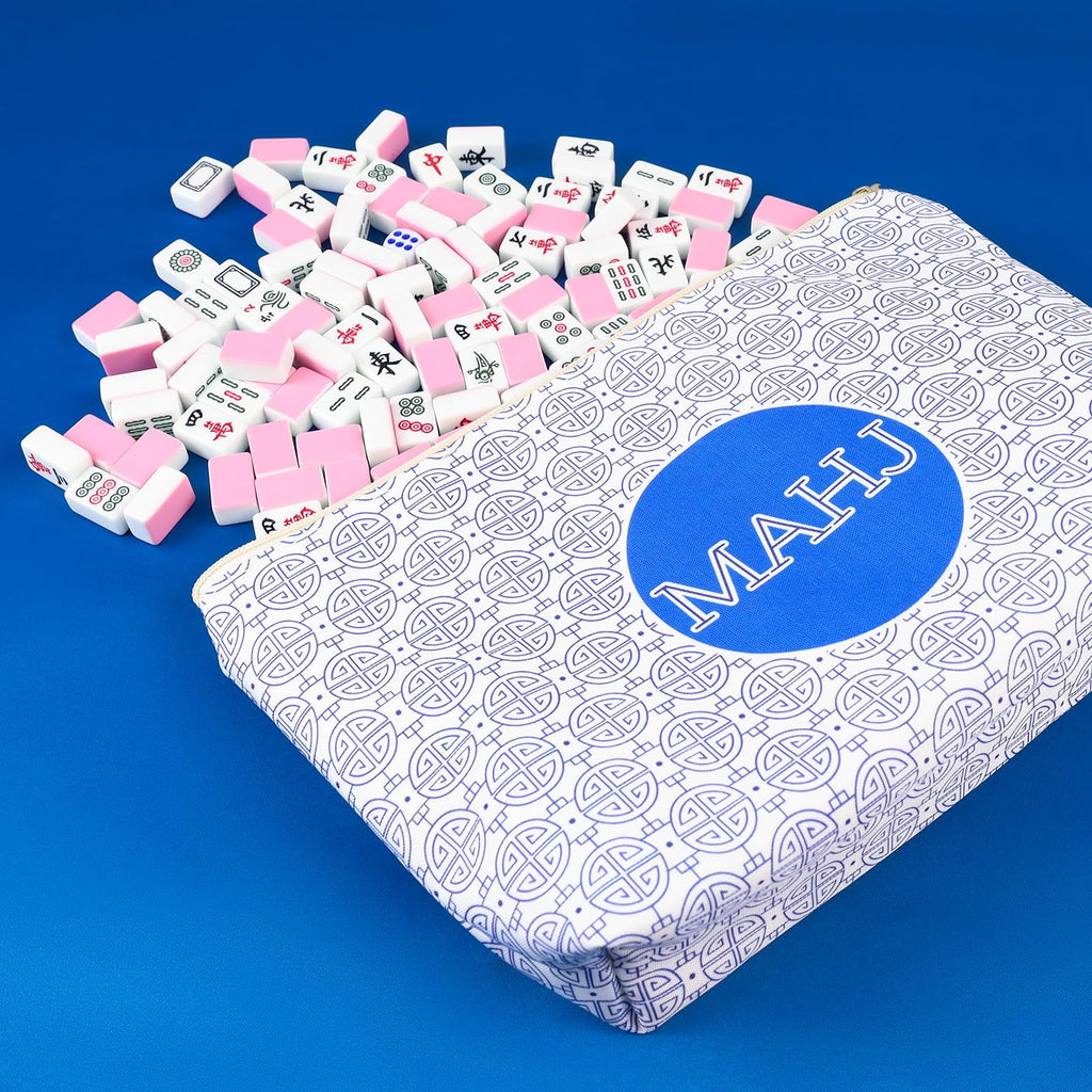 Colorato Mahjong Tiles Bag with Zipper – Blue, Fits 1.2" (30mm) American Mahjong Tiles, Portable Storage Case