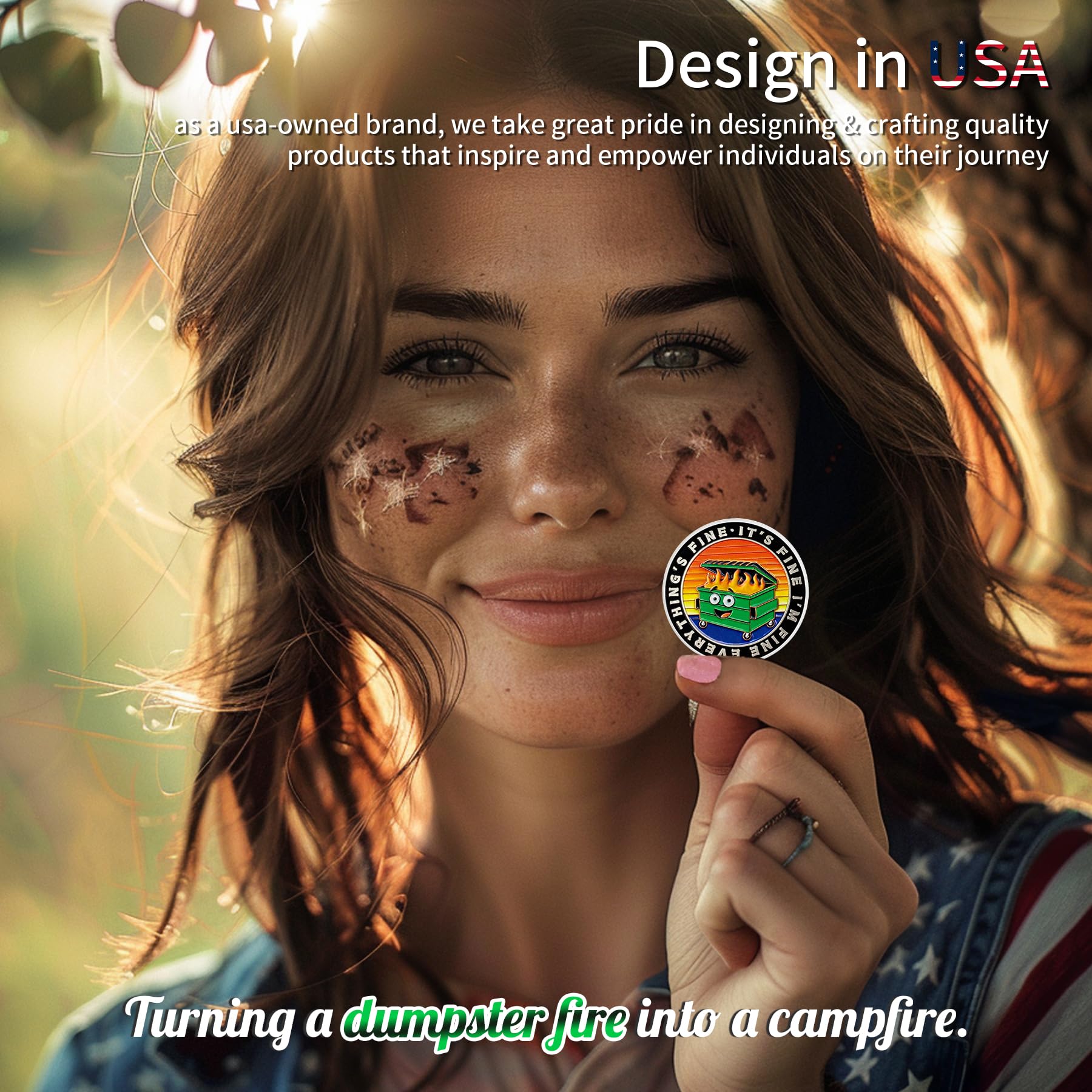 Colorful Dumpster Fire Challenge Coin – Hilarious 'This is Fine' Desk Accessory for Coworkers