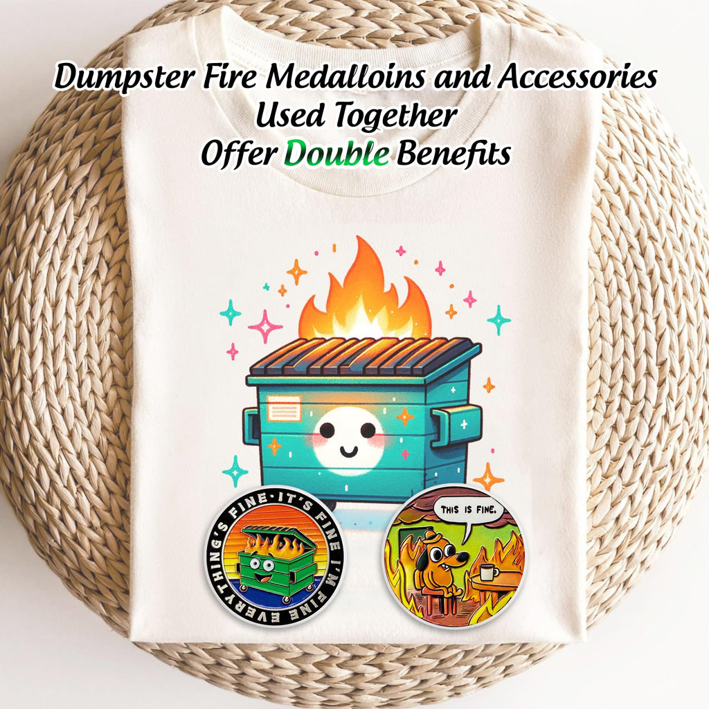 Colorful Dumpster Fire Challenge Coin – Hilarious 'This is Fine' Desk Accessory for Coworkers