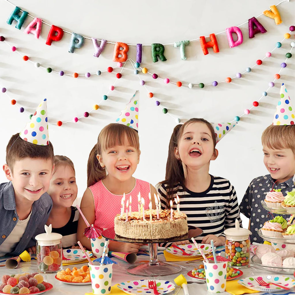 Colorful Felt Happy Birthday Banner – Pre-Strung, Reusable Rainbow Party Garland