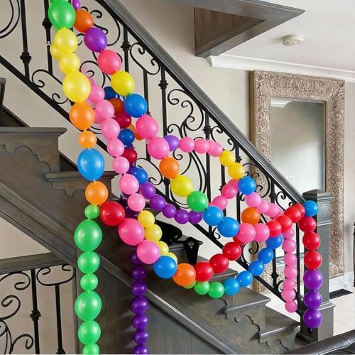 Colorful Linking Balloons - 100 Pack of 6 Inch Tails Balloons for Arches, Walls, and Garlands - Rainbow Colors for Weddings, Birthdays, Parties
