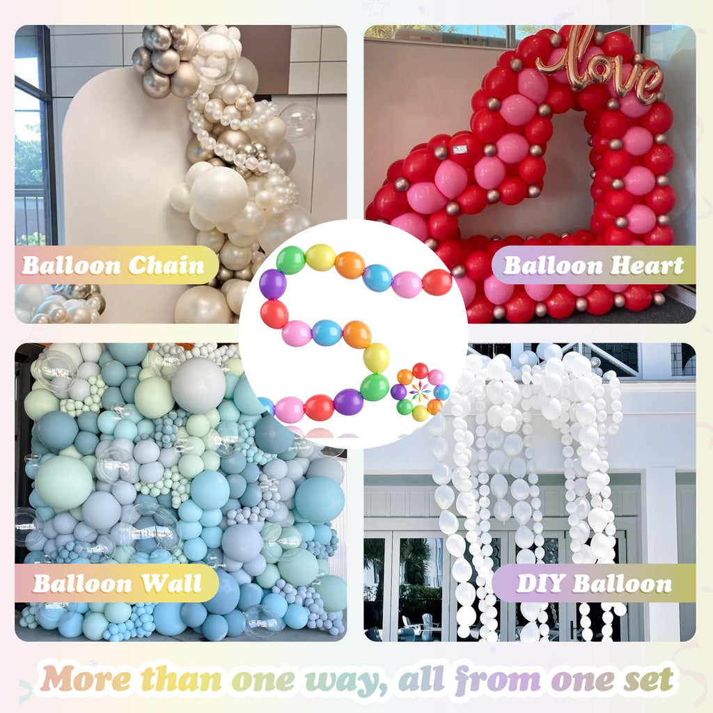 Colorful Linking Balloons - 100 Pack of 6 Inch Tails Balloons for Arches, Walls, and Garlands - Rainbow Colors for Weddings, Birthdays, Parties