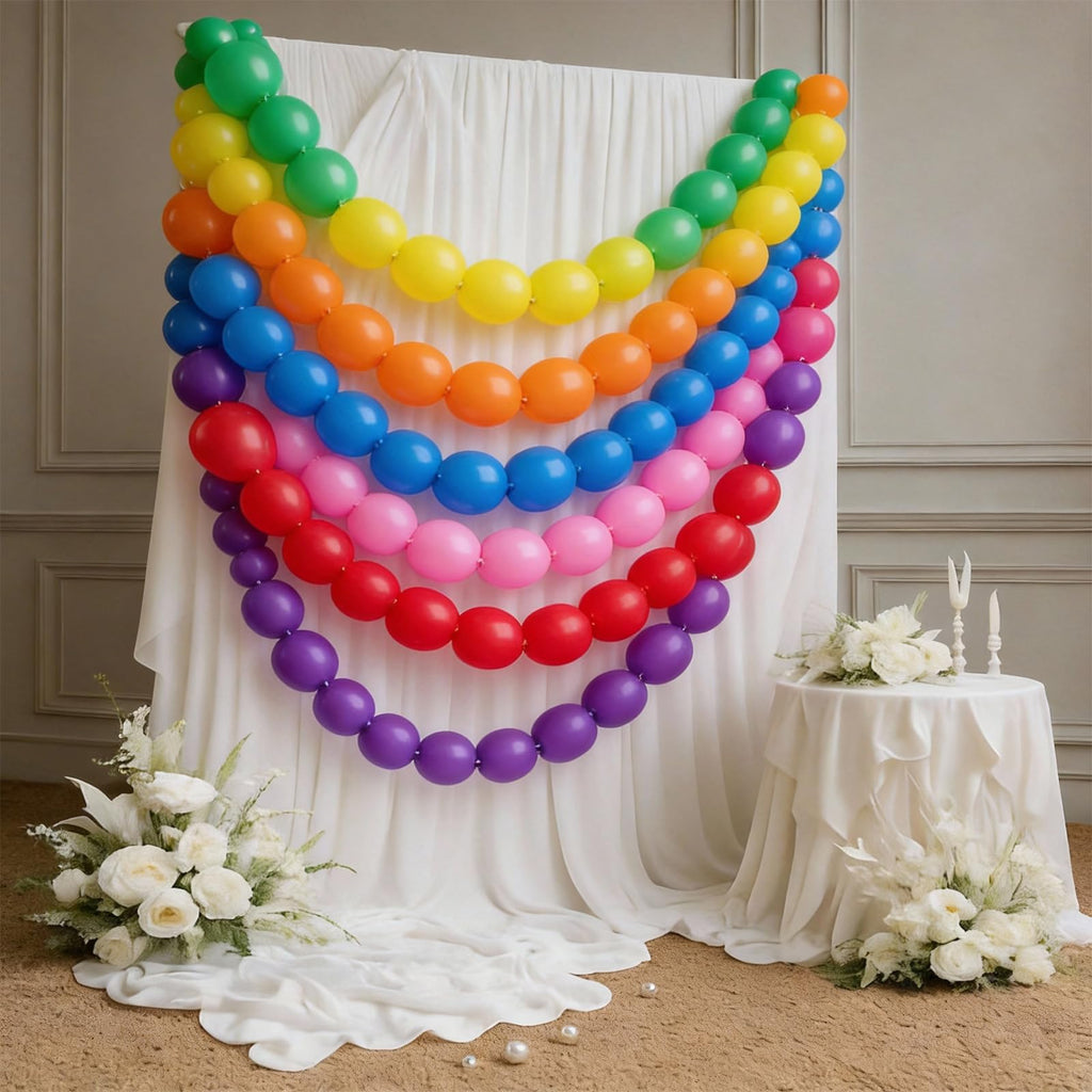 Colorful Linking Balloons - 100 Pack of 6 Inch Tails Balloons for Arches, Walls, and Garlands - Rainbow Colors for Weddings, Birthdays, Parties