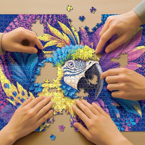 Colorful Macaw Parrot 1000 Piece Puzzle – Vibrant Blue Yellow Purple Feathers, No Puzzle Dust