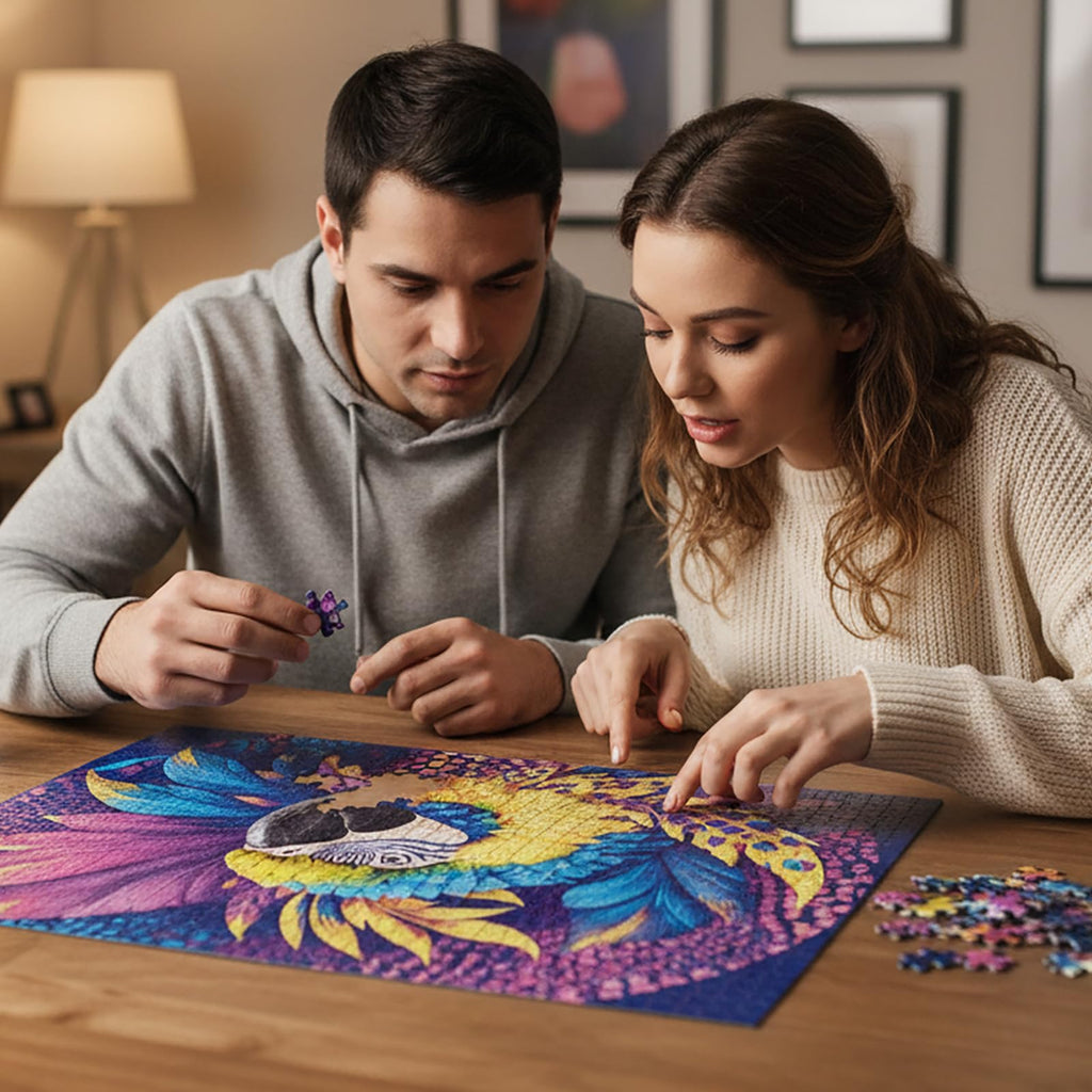 Colorful Macaw Parrot 1000 Piece Puzzle – Vibrant Blue Yellow Purple Feathers, No Puzzle Dust