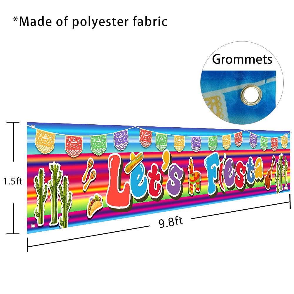 Colorful Mexican Fiesta Banner - Large 9.8ft x 1.5ft Polyester Decoration for Cinco de Mayo, Baby Shower, Birthday Parties