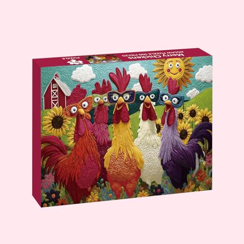 Colorful Rooster Jigsaw Puzzle 500 Pieces – STYISHANG Funny Chicken Puzzle with Poster and Letter Sorting