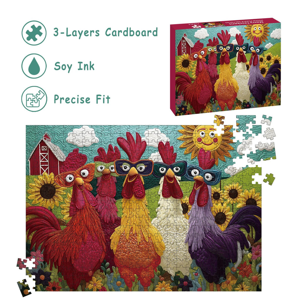 Colorful Rooster Jigsaw Puzzle 500 Pieces – STYISHANG Funny Chicken Puzzle with Poster and Letter Sorting