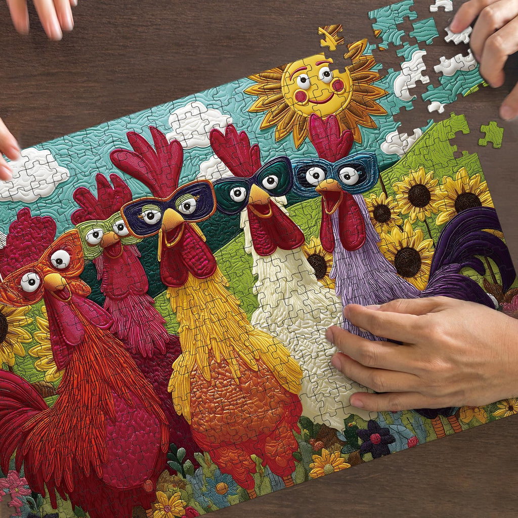 Colorful Rooster Jigsaw Puzzle 500 Pieces – STYISHANG Funny Chicken Puzzle with Poster and Letter Sorting