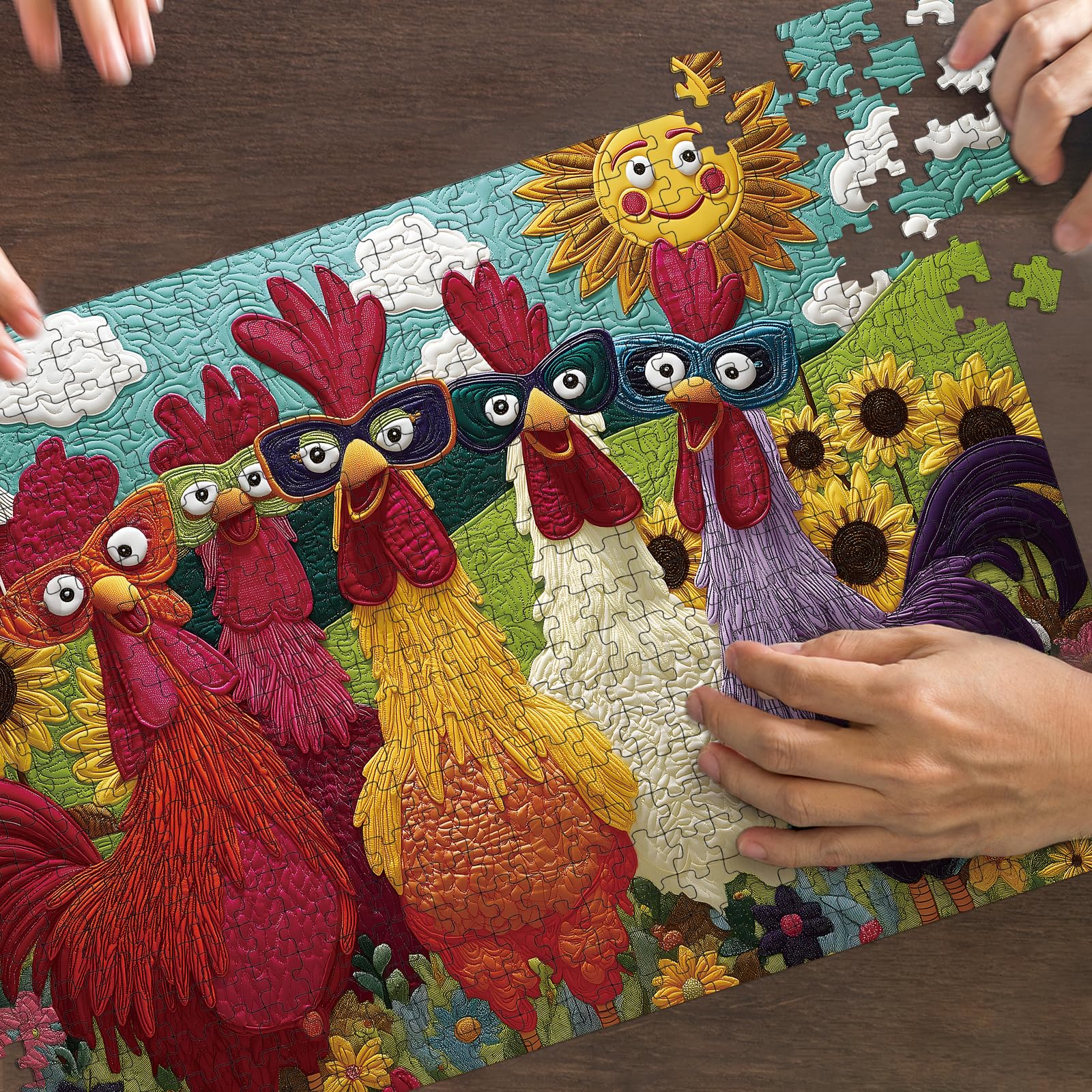 Colorful Rooster Jigsaw Puzzle 500 Pieces – STYISHANG Funny Chicken Puzzle with Poster and Letter Sorting