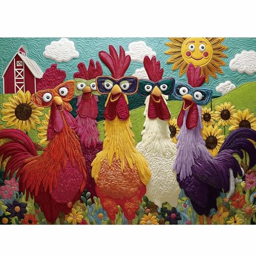 Colorful Rooster Jigsaw Puzzle 500 Pieces – STYISHANG Funny Chicken Puzzle with Poster and Letter Sorting