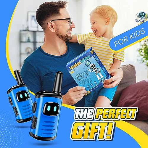 comedyfun Kids Walkie Talkies 2-Pack: Mini Robot Design for Ages 3-8, 1000 Feet Range, Blue