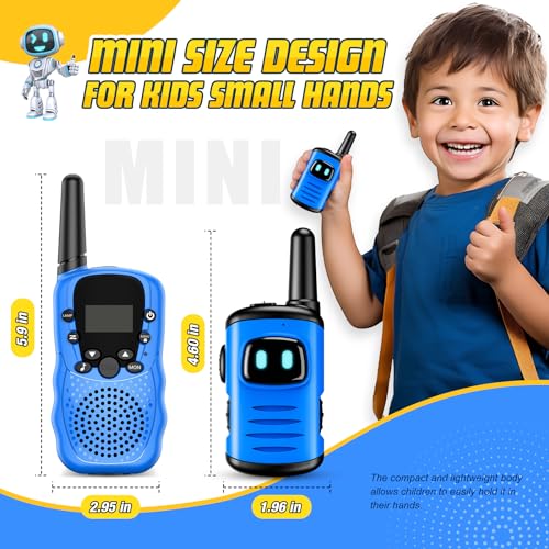 comedyfun Kids Walkie Talkies 2-Pack: Mini Robot Design for Ages 3-8, 1000 Feet Range, Blue